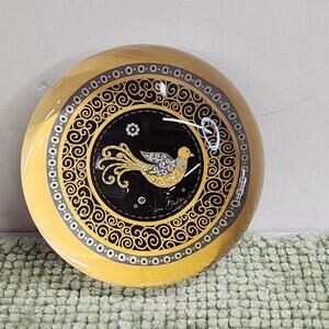 Vera Bradley Artist Signed Glass Paperweight Bird Design Yellow Black